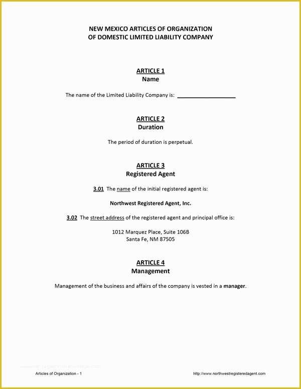 Articles Of organization Template Free Of New Mexico Llc Articles Of organization Template