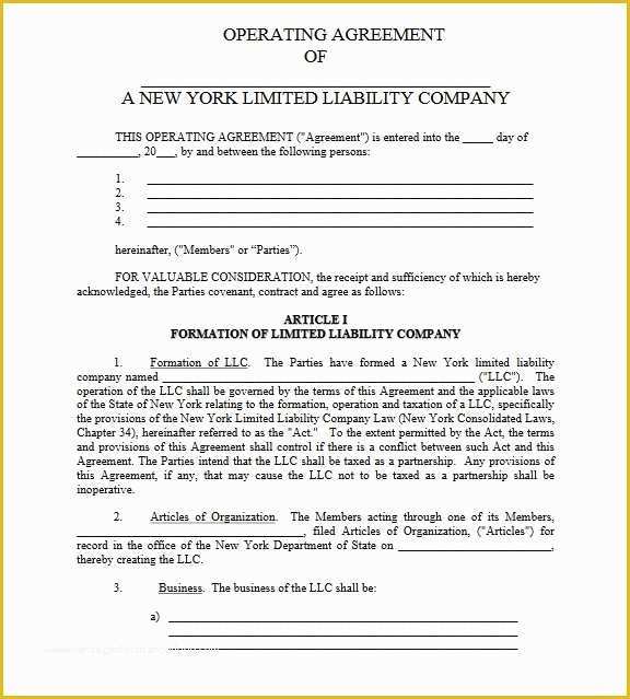 Articles Of organization Template Free Of Operating Agreement Llc Ny
