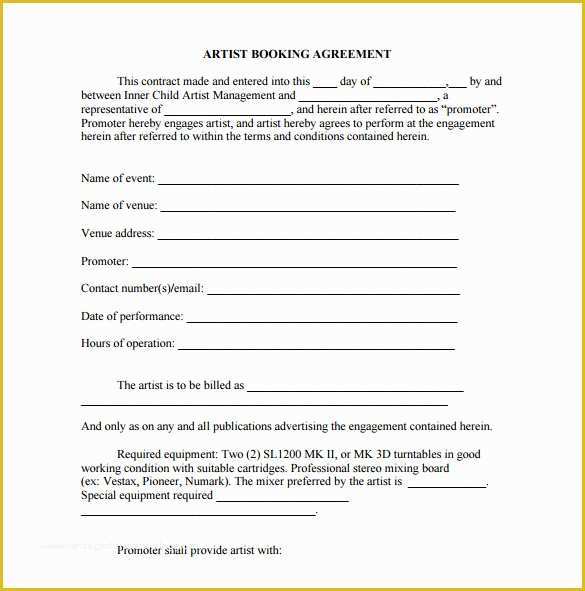 Artist Booking form Template Free Of 10 Booking Agent Contract Templates to Download