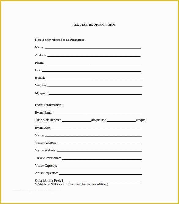 Artist Booking form Template Free Of 10 Booking Agent Contract Templates to Download