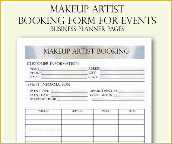 Artist Booking form Template Free Of Freelance Makeup Pricing Makeup Vidalondon