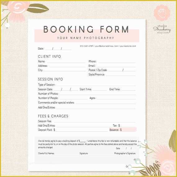 Artist Booking form Template Free Of Graphy forms Client Booking form for Grapher