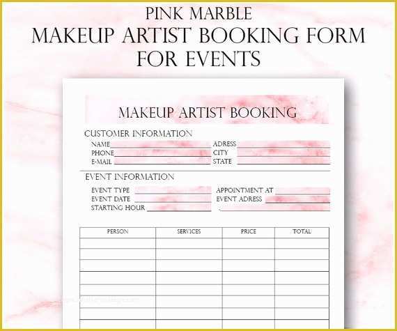 Artist Booking form Template Free Of Pink Makeup Artist Booking form Freelance Makeup Artist