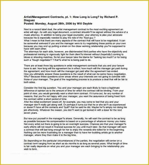 Artist Management Contract Template Free Download Of 10 Artist Management Contract Templates to Download for