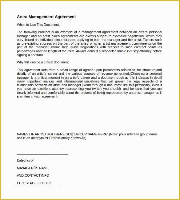 Artist Management Contract Template Free Download Of 10 Artist Management Contract Templates to Download for