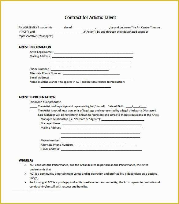 Artist Management Contract Template Free Download Of 10 Artist Management Contract Templates to Download for