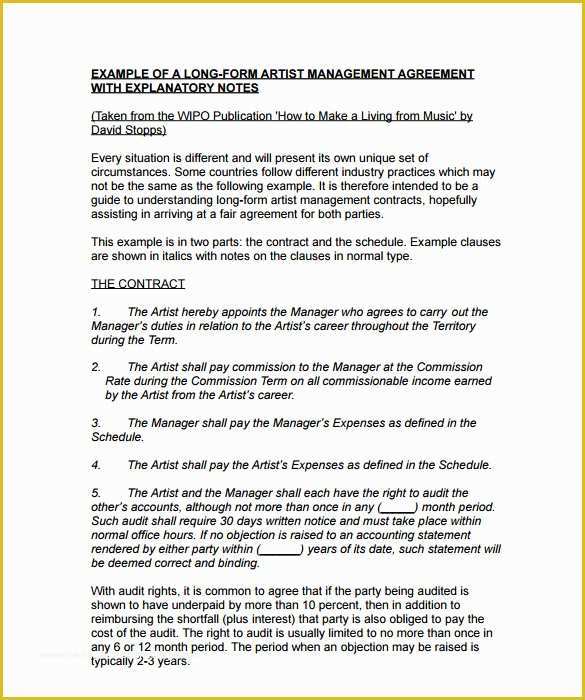 Artist Management Contract Template Free Download Of 10 Artist Management Contract Templates to Download for