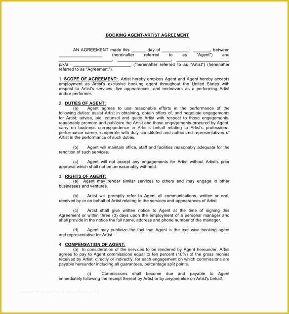 Artist Management Contract Template Free Download Of 11 Booking Agent Contract Templates – Free Word Pdf