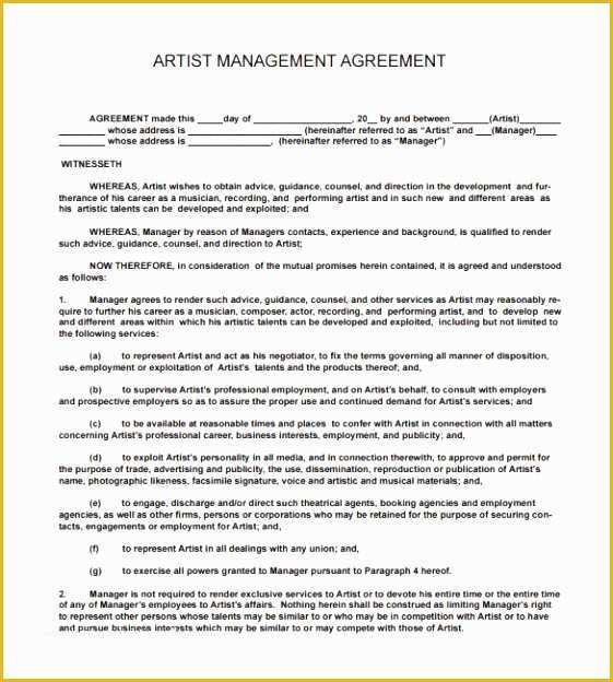 Artist Management Contract Template Free Download Of 12 Music Manager Contract Template Euryi