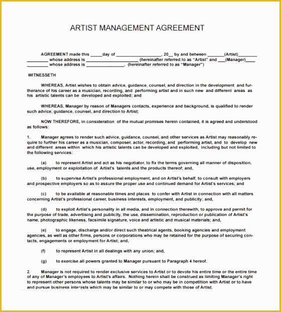 Artist Management Contract Template Free Download Of 12 Music Manager Contract Template Euryi