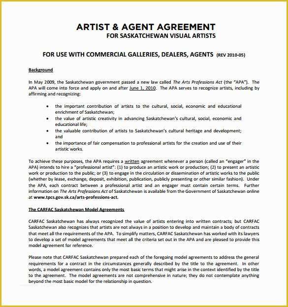 Artist Management Contract Template Free Download Of 14 Sample Artist Contract Templates Word Docs