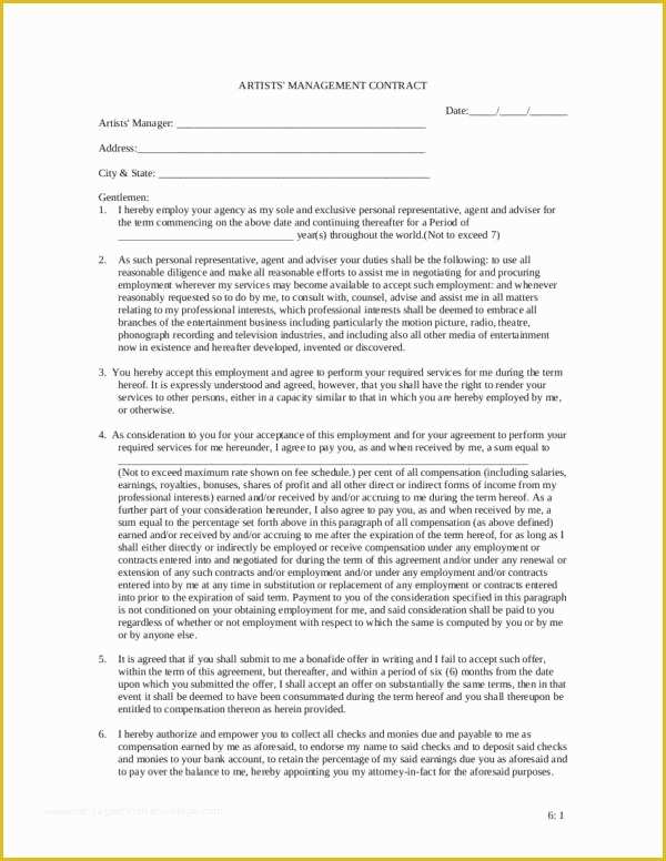 Artist Management Contract Template Free Download Of 17 Management Contract Templates Pages Word