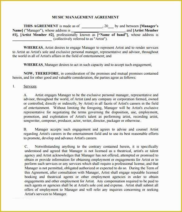 Artist Management Contract Template Free Download Of 20 Music Contract Templates Word Pdf Google Docs