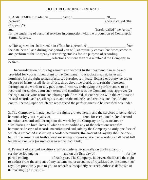 Artist Management Contract Template Free Download Of Artist Contract Template – Bharathb