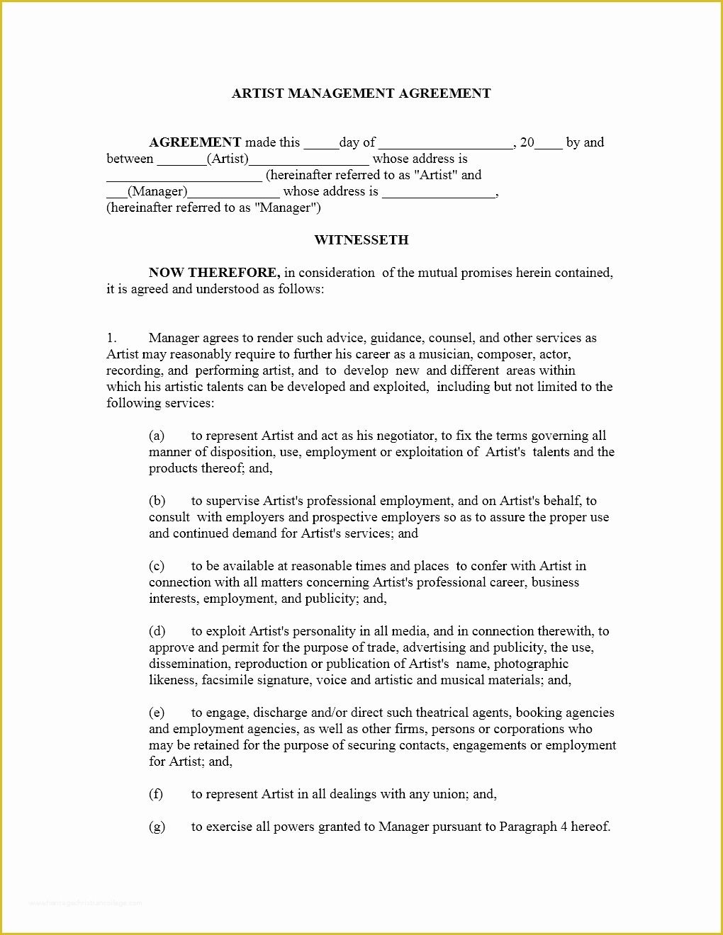 Artist Management Contract Template Free Download Of Artist Management Contract Template