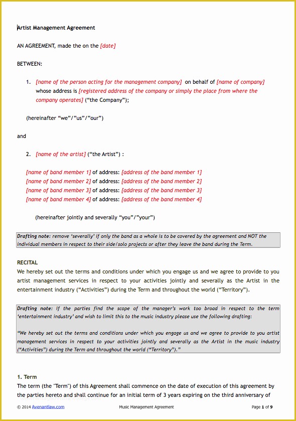 Artist Management Contract Template Free Download Of Artist Management Contract Template