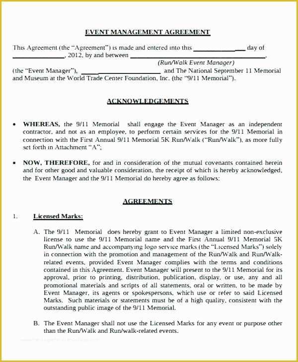 Artist Management Contract Template Free Download Of event Agreement Template event Ement Agreement Template 9
