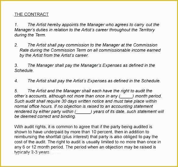 Artist Management Contract Template Free Download Of Performance Agreement Template