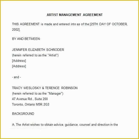 Artist Management Contract Template Free Download Of Recording Contract Template 9 Download Free Documents In