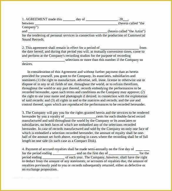 Artist Management Contract Template Free Download Of Recording Contract Template 9 Download Free Documents In