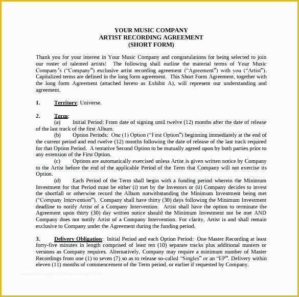 Artist Management Contract Template Free Download Of Talent Management Contract Template Inspirational Artist