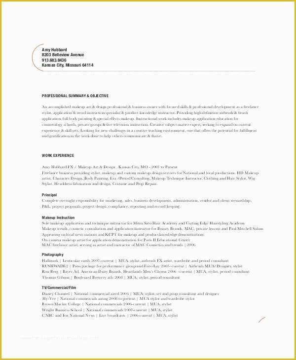 Artist Resume Template Free Of 5 Makeup Artist Resume Templates Pdf Doc