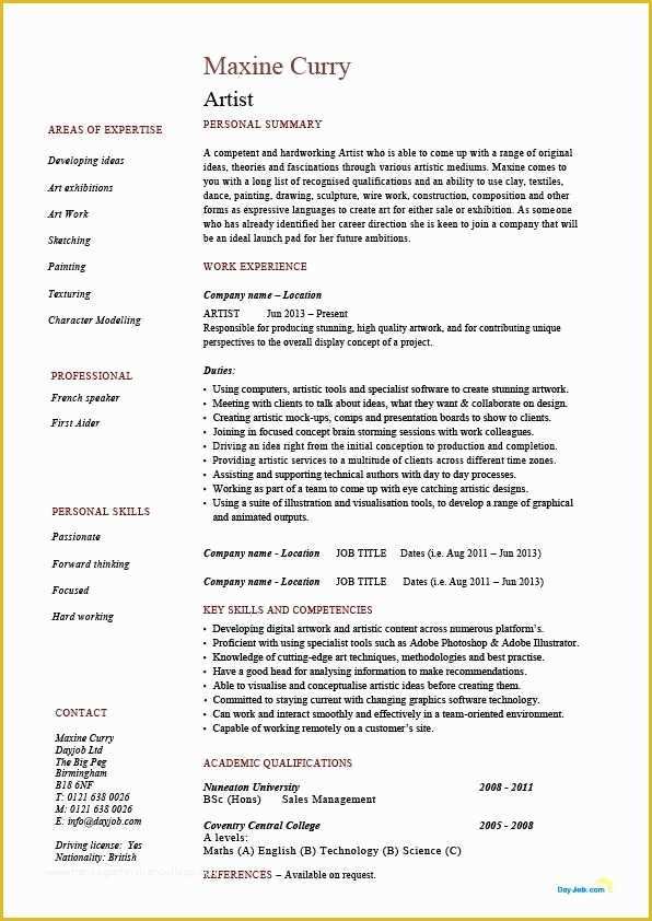 Artist Resume Template Free Of Artist Resume Examples Best Resume Collection