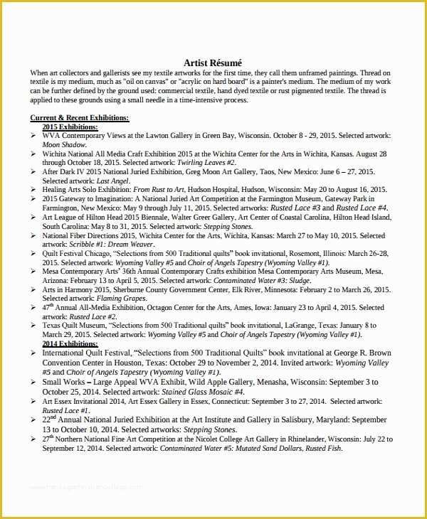 Artist Resume Template Free Of Artist Resume Template 7 Free Word Pdf Document