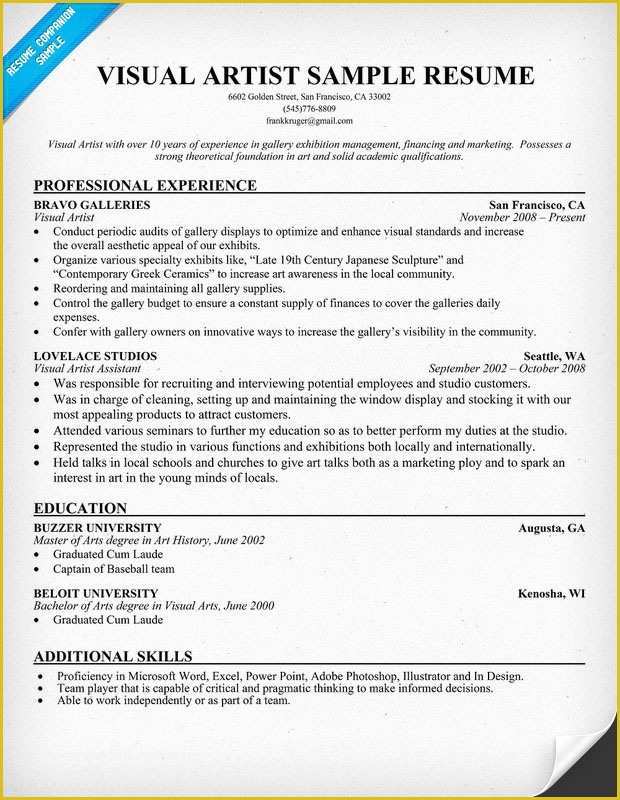 Artist Resume Template Free Of Example Resume Resume format Artist