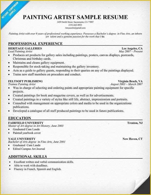 Artist Resume Template Free Of Fine Arts Resume Best Resume Collection
