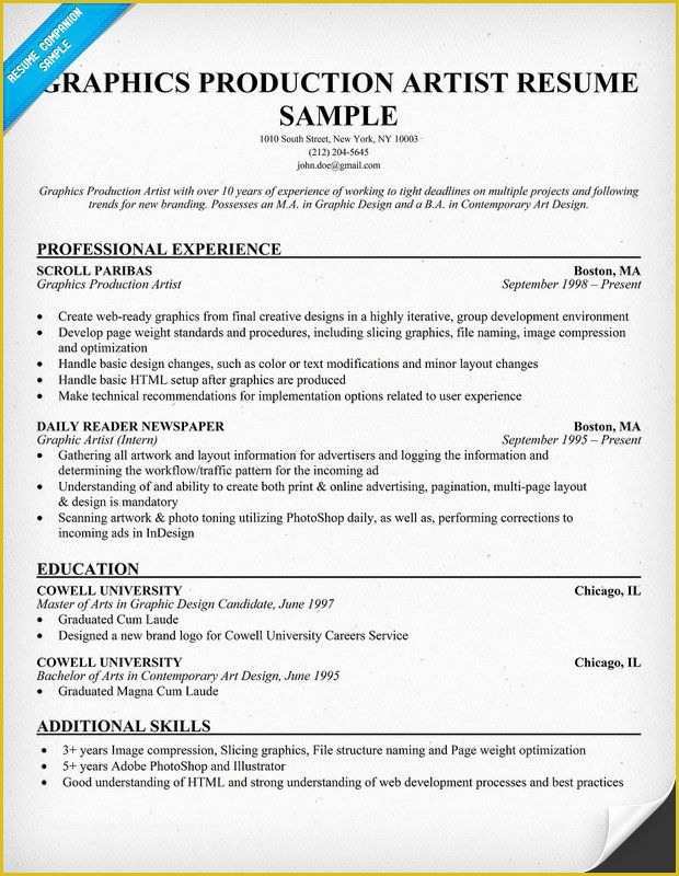 Artist Resume Template Free Of Free Graphics Production Artist Resume Example