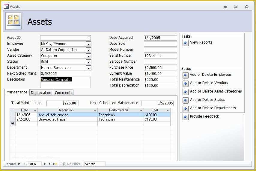 Asset Database Template Free Of Access 2003 asset Tracking Database