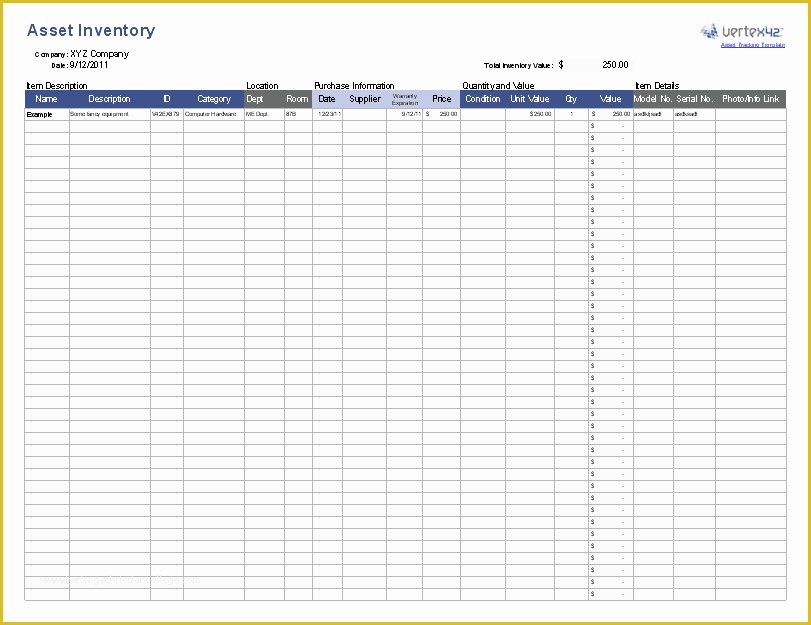 Asset Database Template Free Of Free asset Tracking Template for Excel by Vertex42