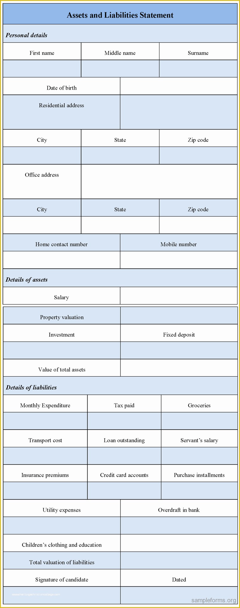 Assets and Liabilities Template Free Download Of assets and Liabilities Statement form Sample forms