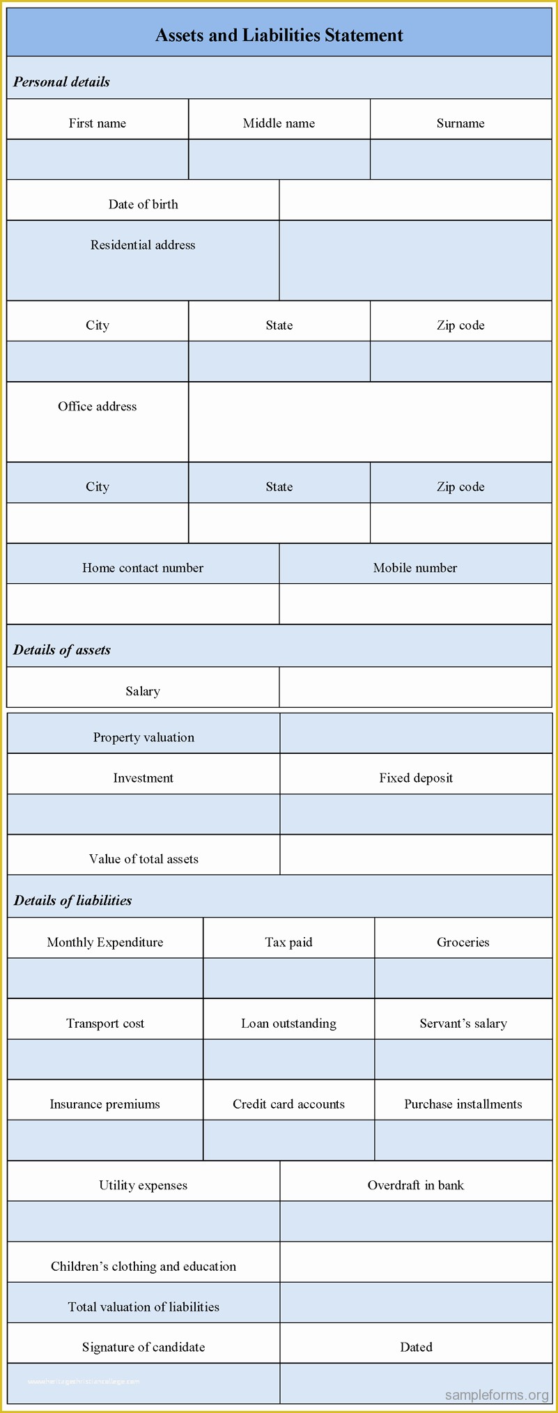 Assets and Liabilities Template Free Download Of assets and Liabilities Statement form Sample forms