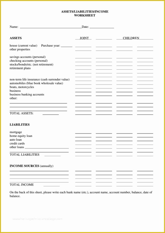 Assets and Liabilities Template Free Download Of assets Liabilities In E Worksheet Template Printable Pdf