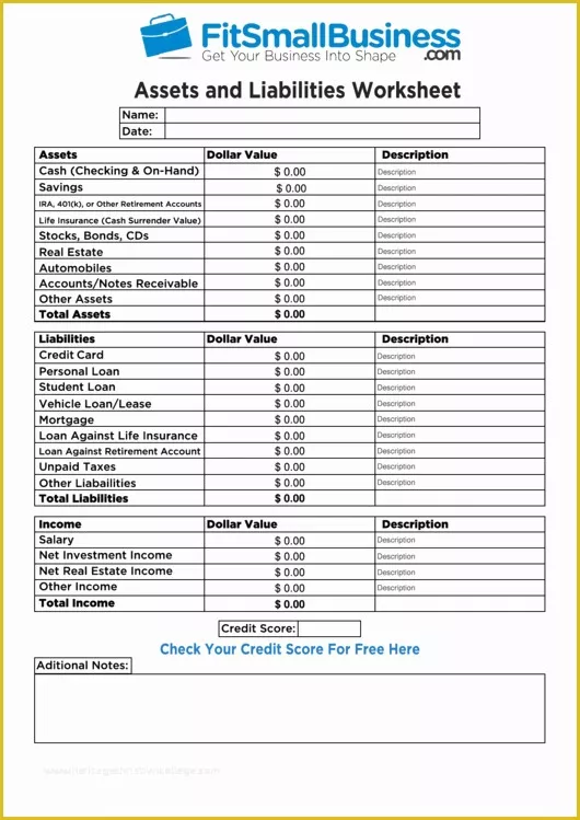 52 assets and Liabilities Template Free Download