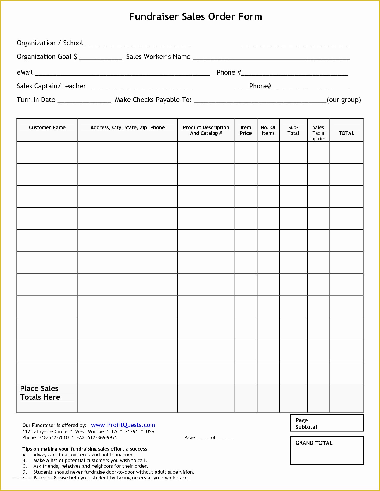 Auction Catalog Template Free Of Fundraiser order form