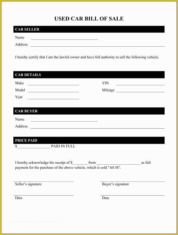 Auto Bill Of Sale Template Free Of Bill Of Sale form Template
