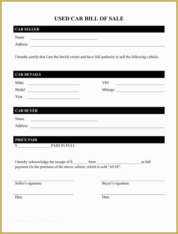 Auto Bill Of Sale Template Free Of Bill Of Sale form Template