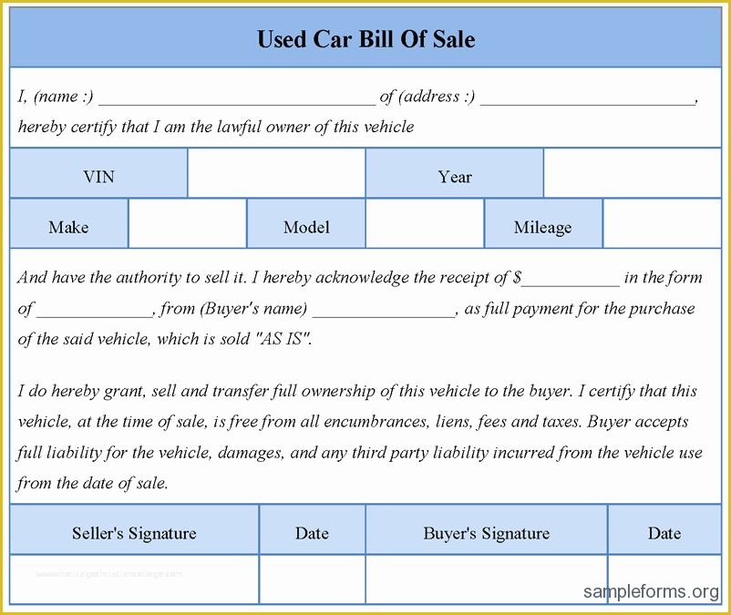 Auto Bill Of Sale Template Free Of Free Printable Free Car Bill Of Sale Template form Generic