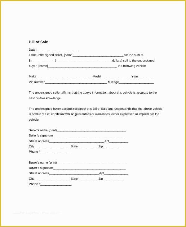 Auto Bill Of Sale Template Free Of Vehicle Bill Of Sale Template 14 Free Word Pdf