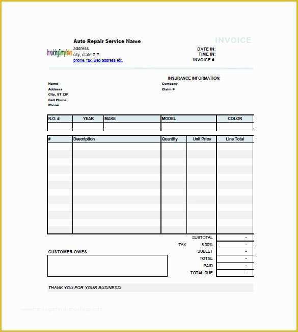 Car Service Invoice Template Free Download