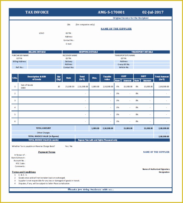 Auto Spare Parts Website Template Free Download Of formats Of Tax Invoice and Bill Of Supply as Per Gst Act