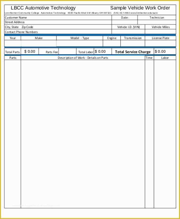 Auto Spare Parts Website Template Free Download Of Free Sample Work order form 9 Examples In Word Pdf