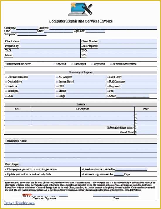 Auto Spare Parts Website Template Free Download Of Puter Repair Invoice Template Pdf