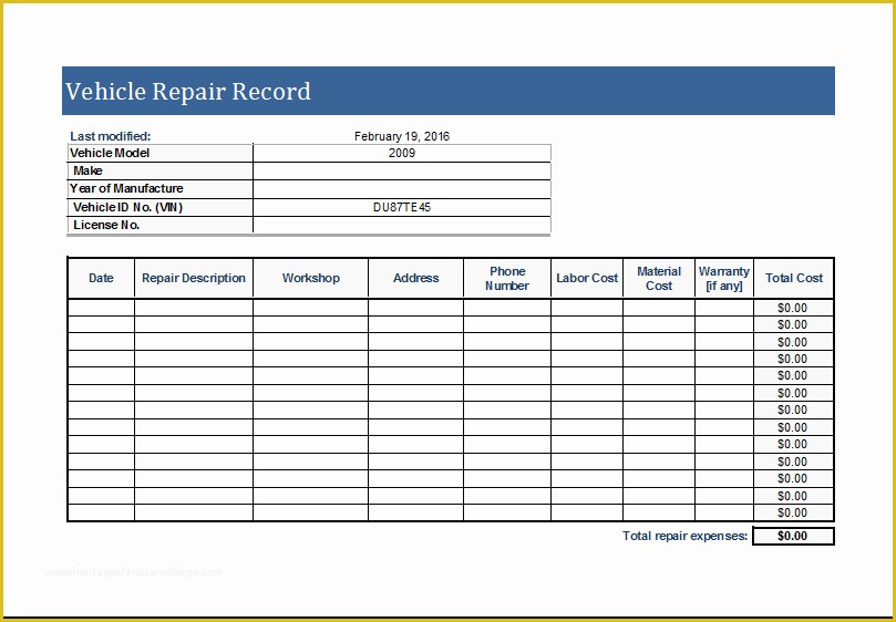 Auto Spare Parts Website Template Free Download Of Vehicle Repair Log Template for Ms Excel