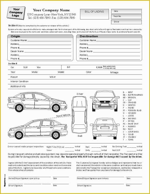 Auto Transport Bill Of Lading Template Free Of 8 Best Of Truck Bill Lading Template Auto Bill