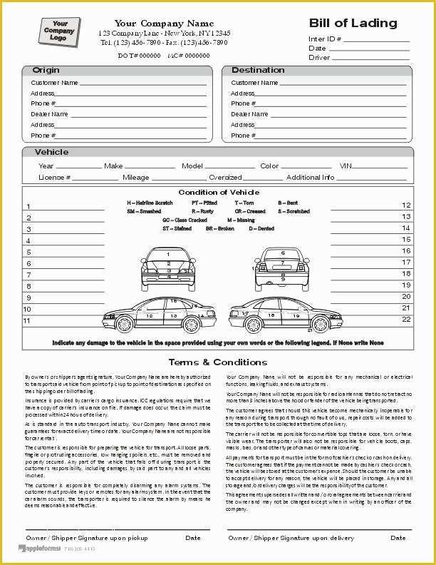 Auto Transport Bill Of Lading Template Free Of 8 Best Of Truck Bill Lading Template Auto Bill