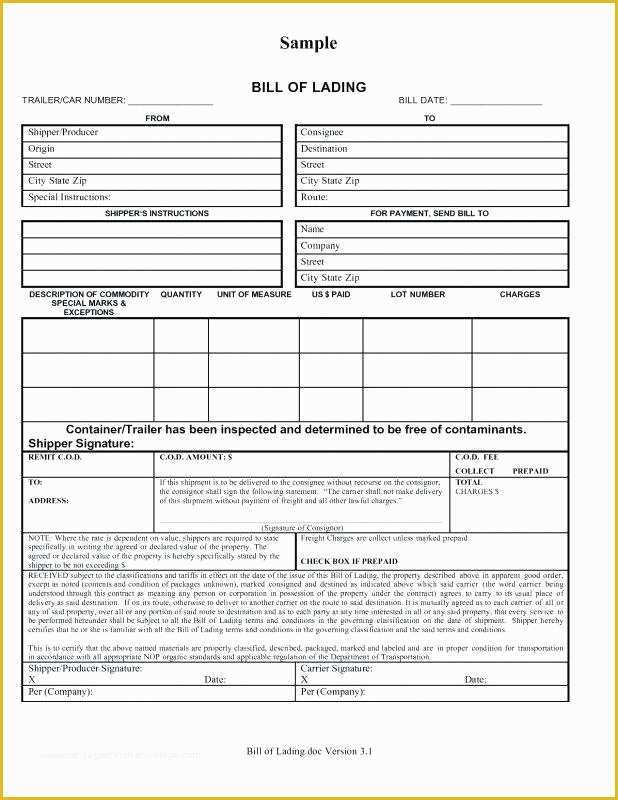 Auto Transport Bill Of Lading Template Free Of Auto Transport Bill Lading Template Free Lovely Excel